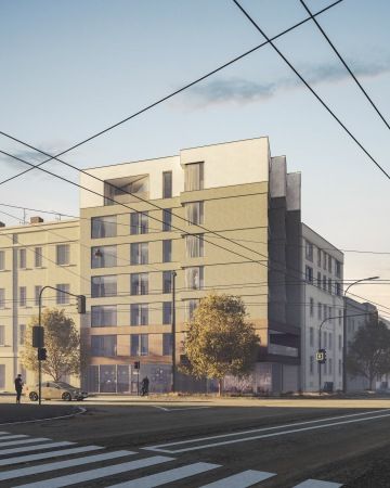 Byty hlavní nádraží, Plzeň - Nárožní bytový dům u hlavního nádraží v Plzni s mixem bytových jednotek a dvoupatrovým podzemním parkováním.