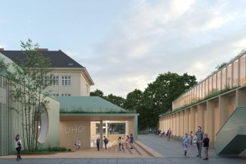 Základní škola Rokycany - Komplex školních budov v historickém centru Rokycan zahrnující tělocvičnu, jídelnu a nové veřejné prostranství.