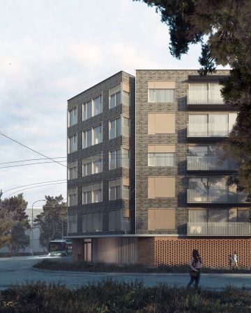 Bytový dům Sušická - Optimalizovaný návrh bytového domu na rušné křižovatce s efektivnějším využitím prostoru a zjednodušenou fasádou.